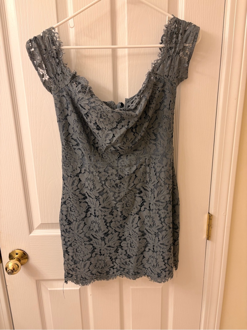 Tobi Slate Gray Lace Cowl Neck Mini Dress